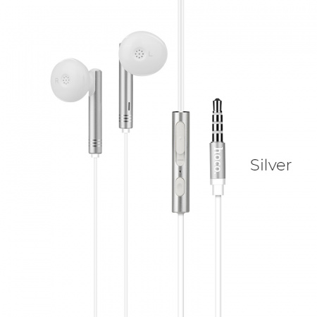 Проводные наушники HOCO M26 Zorun, Jack 3.5mm, 1.2 м, серебристый, контроллер с микрофоном