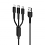 Кабель 3 в 1 Borofone BX16, lightning, micro USB, USB Type-C, черный 1 м