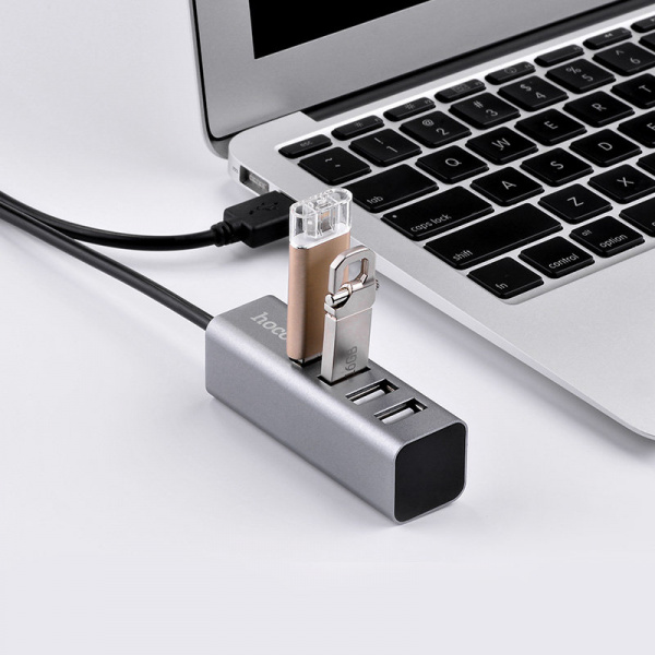 USB 2.0 HUB Hoco HB1 4 порта, серый
