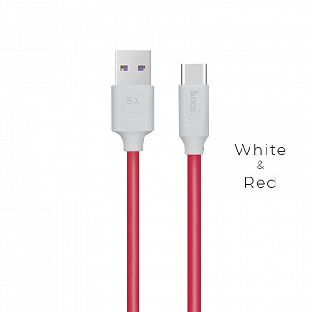 Кабель Hoco X11 5A Rapid, USB - USB Type-C, 1.2 м, бело-красный