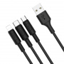Кабель 3 в 1 Hoco X25, lightning, micro USB, USB Type-C, черный