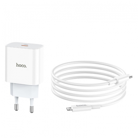 Зарядное устройство HOCO C76A Speed, 3A, белый, мигающий кабель X36 Lightning PD