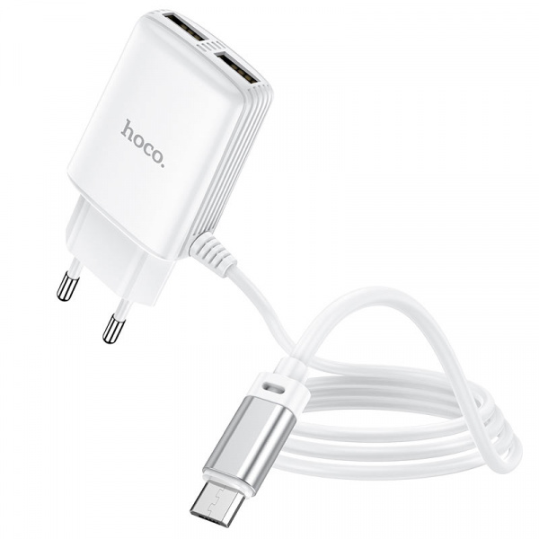 Зарядное устройство HOCO C82A Real, 2.4A, белый, кабель micro USB