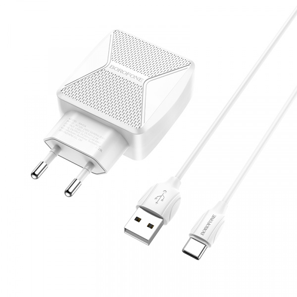 Зарядное устройство BOROFONE BA45A Max Type-C, 2.4A, белый, кабель BX19 Huiyi