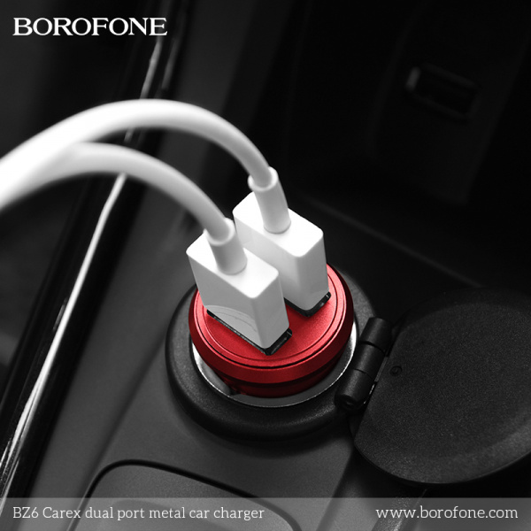 Автомобильное зарядное устройство BOROFONE BZ6 Carex, 2.1A, 12 Вт, красный, двойной порт