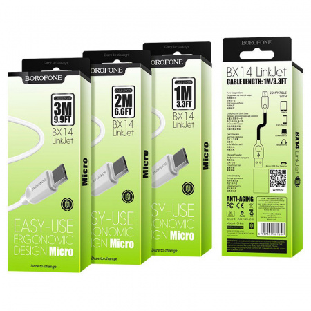 Кабель Borofone BX14 LinkJet USB - micro USB, 3 м