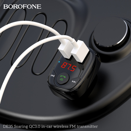 Автомобильное зарядное устройство BOROFONE DE35 Soaring 2*USB, 3A, черный, FM-передатчик, FM/SD/BT