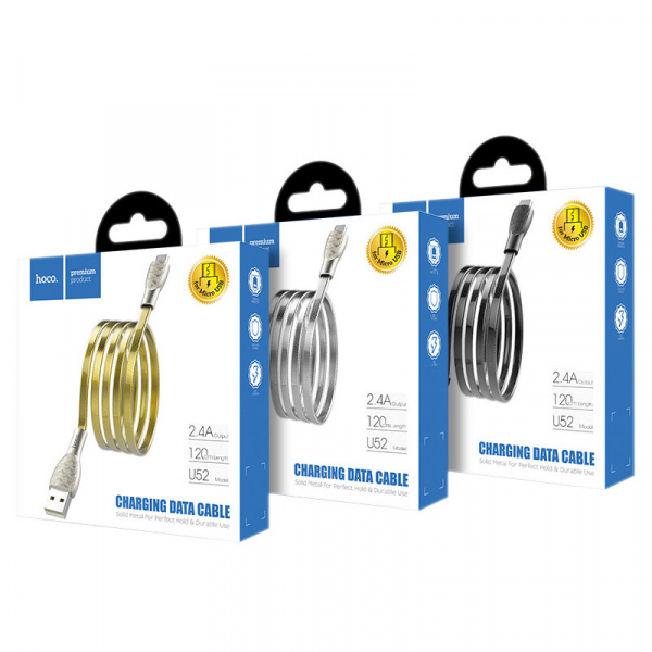 Кабель Hoco U52 Bright USB - micro USB, 1.2 м серый