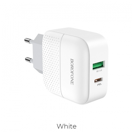 Зарядное устройство BOROFONE BA46A Premium, 3A, белый, два порта: USB/Type-C