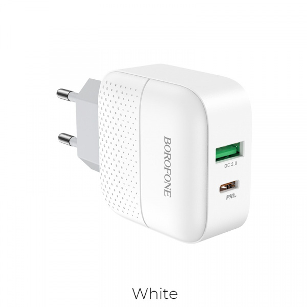 Зарядное устройство BOROFONE BA46A Premium, 3A, белый, два порта: USB/Type-C