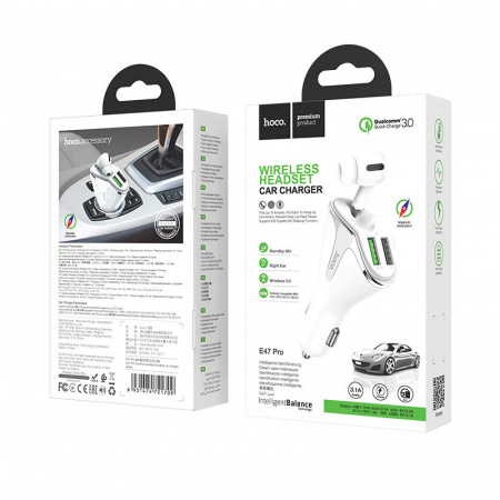 Автомобильное зарядное устройство HOCO E47 Pro Traveller, белый, USB
