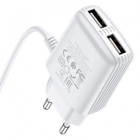 Зарядное устройство HOCO C82A Real, 2.4A, белый, кабель Lightning