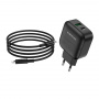 Зарядное устройство BOROFONE BA46A Premium, 3A, черный, два порта: USB/Type-C, кабель Type-C-Lightning