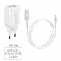 Зарядное устройство BOROFONE BA37A Speedy 2*USB, 2.4A, белый, кабель micro USB