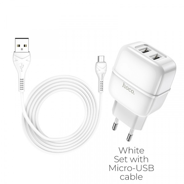Зарядное устройство HOCO C77A Highway, 2.4A, белый, кабель micro USB