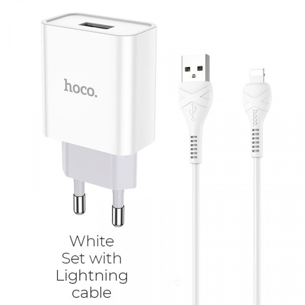 Зарядное устройство HOCO C81A Asombroso single, 2.1A, белый, кабель Lightning