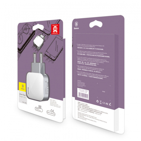 Сетевое зарядное устройство Baseus ZCL2B-B02, 2 USB, 2.4А