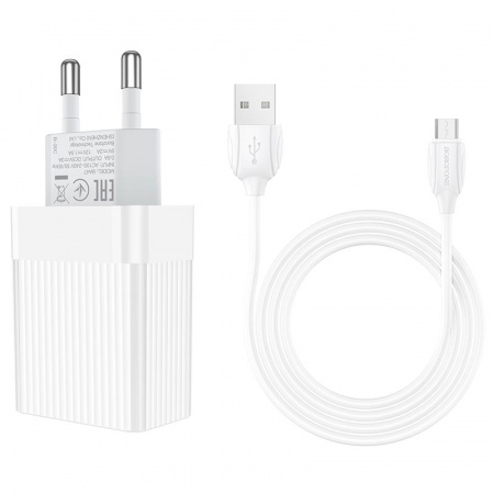 Зарядное устройство BOROFONE BA47A Mighty, 3A, белый, кабель micro USB BX19 Huiyi