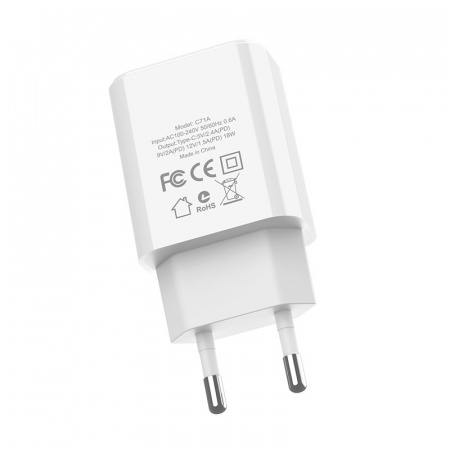 Зарядное устройство HOCO C71A Star speed, 2.4A, белый, 18W порт Type-C, кабель Lightning, быстрая зарядка