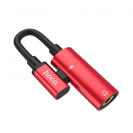 Переходник Hoco LS19 Type-C 2 в 1, mini jack 3.5 mm, красный