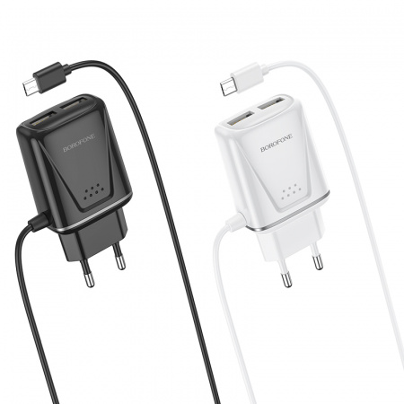 Зарядное устройство BOROFONE BA50A Beneficence micro USB, 2.1A, черный, два порта