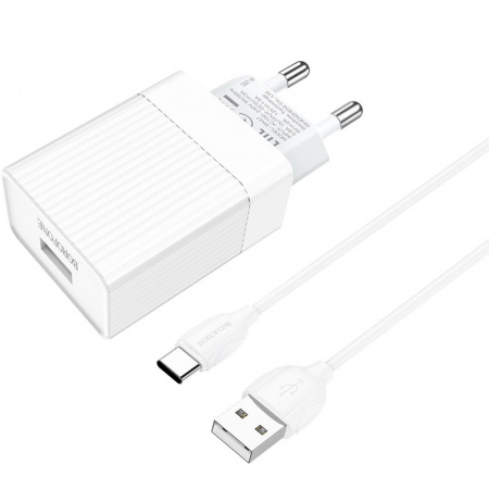 Зарядное устройство BOROFONE BA47A Mighty, 3A, белый, кабель Type-C BX19 Huiyi