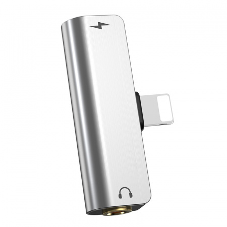 Переходник HOCO LS25, Lightning - Jack 3.5, 2А, серебристый