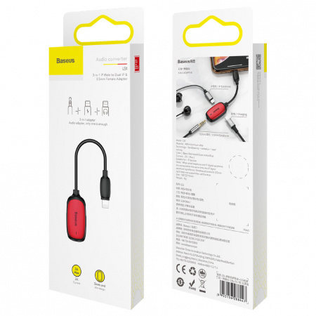 Переходник Baseus 3-в-1 L51 CALL51-S2, Apple Lightning - mini jack 3.5 mm, красный