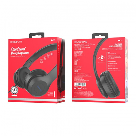 Проводные наушники BOROFONE BO5 Star sound, Jack 3.5mm, 1.2 м, Черный, контроллер с микрофоном