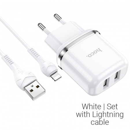 Зарядное устройство HOCO N4 Aspiring Lightning, 2.4A, белый