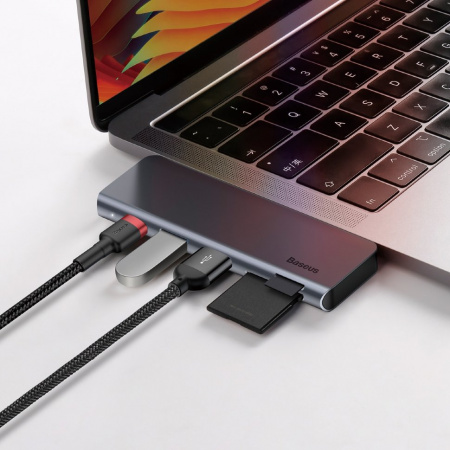 Многопортовый адаптер Baseus CAHUB-K0G Harmonica 5-in-1, Type-C