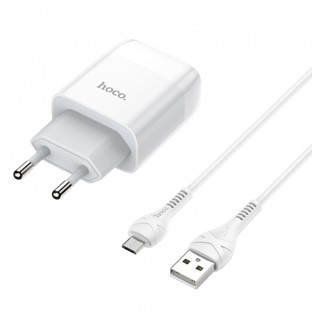 Зарядное устройство HOCO C72A Glorius single, 2.1A, белый, кабель micro USB