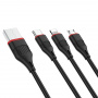 Кабель 3 в 1 Borofone BX17 Enjoy, lightning, micro USB, USB Type-C, черный 1 м
