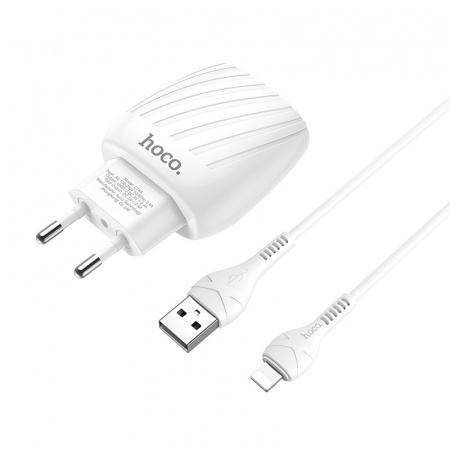 Зарядное устройство HOCO C78A Max energy, 2.4A, белый, кабель Lightning