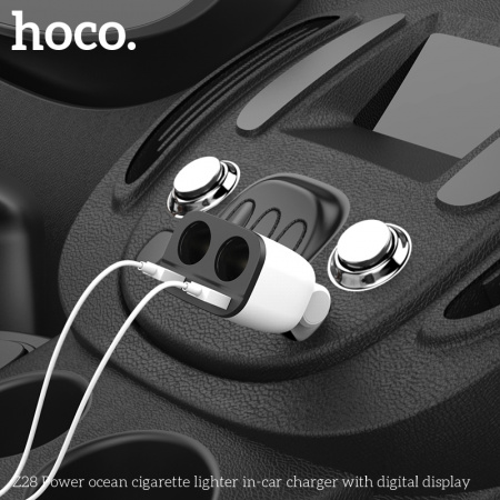 Автомобильное зарядное устройство HOCO Z28 Power Ocean, 3.1A, 2*80 Вт, белый, дисплей