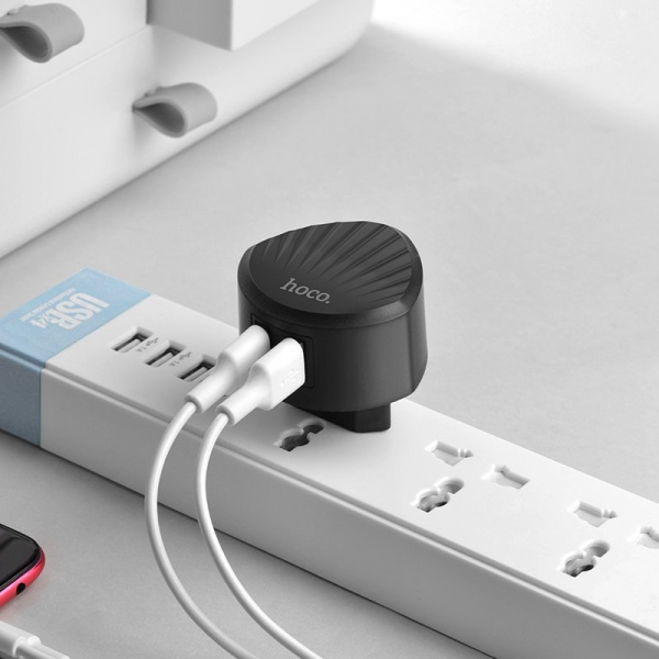 Сетевое зарядное устройство Hoco C67A, 2 USB, 2.4А, черный