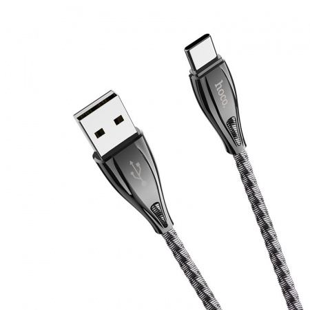 Кабель hoco U56 Metal, USB - USB Type-C, 1.2 м, серый