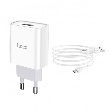 Зарядное устройство HOCO C81A Asombroso single, 2.1A, белый, кабель micro USB