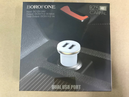 Автомобильное зарядное устройство Borofone BZ5 CarPa, 2.4A, белый